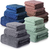 Mixweer 16-piece coral velvet towels set in full view, soft luxury for home spa.