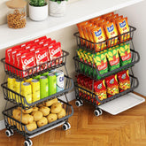Miyawell 3-tier pantry cart rolling with ample storage for fruits and snacks.