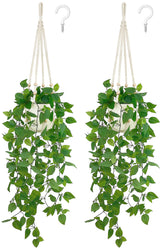 Mkono fake hanging plant with macrame hanger, two-pack pothos for stylish indoor decor.