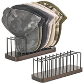 Mkono hat organizer two-pack on desktop displaying up to 20 caps for tidy storage