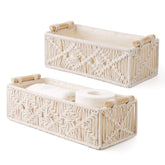 Mkono ivory macrame baskets pair for stylish bathroom organization