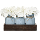 Mkono mason jar centerpiece with wood tray for rustic dining room decor