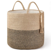 Mkono woven storage basket with tassel and handles in yellow and black for stylish living room organization