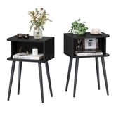 MMEOLUOOK black nightstand 2-pack front view shows space-saving two-tier storage ideal for small spaces