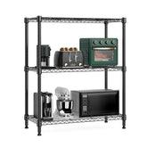 M MZG 3-tier storage rack side view showing sturdy wire shelves for garage organization