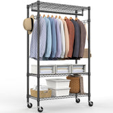 M MZG heavy-duty rolling garment rack front view for reliable storage.