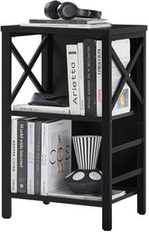 MNEETRUNG small bookshelf front view shows a compact 3-tier design for small spaces