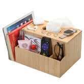 MobileVision bamboo tissue box holder with tablet stand beside the bed.