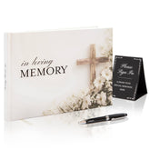 Modern Album Designs cross hardcover funeral guest book cover for dignified memorial display.