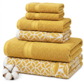Modern Threads Botanical Vine Gold towel set folded for a luxurious bathroom display