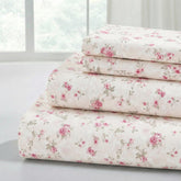 Modern Threads Floral Rose flat sheet close-up showing soft, breathable microfiber for year-round comfort