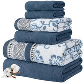 Modern Threads Floral Trail bath towel in navy showing plush, absorbent cotton.