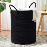 MOJOSCEND 60L laundry hamper with black rope, spacious clothes storage and elegant look