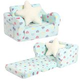 MOMCAYWEX toddler couch with star pillow for cozy reading and screen time.
