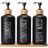 MOMEEMO black shower dispenser set bottles for guest bathrooms, durable and leak-free.