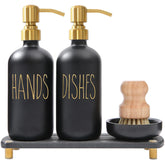 MOMEEMO soap dispenser set with stainless pumps on a drying tray keeps counters organized.
