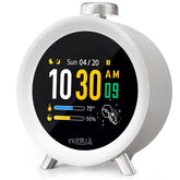 MOMILLA alarm clock with a vibrant LCD display for easy bedside viewing.