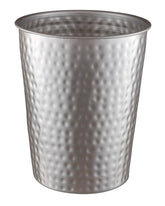 Monarch Abode hand hammered metal trash can showcasing artisanal texture for bathrooms.