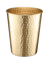 Monarch Abode hand-hammered wastebasket in brushed gold for elegant bathroom décor.