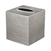 Monarch Abode hand hammered pewter tissue box cover on vanity, durable and stylish.