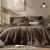 Monbix queen comforter set in chocolate brown displayed on bed showing coziness
