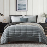 Monbix queen comforter set in grey stripe adds cozy all-season style