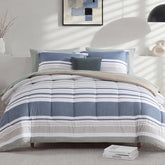Monbix Queen Comforter Set in ocean blue stripes adds cozy ambiance for year-round warmth