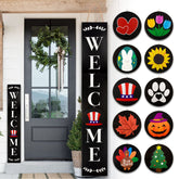 MONJITA welcome sign for front porch standing with interchangeable icons enhances curb appeal.