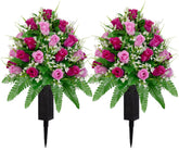 MOOMASS artificial cemetery flowers in purple and pink staying vibrant year-round for remembrance