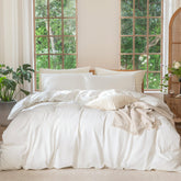 MooMee duvet cover off-white texture highlighting breathable softness