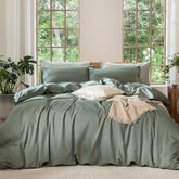 Moomee duvet cover in heathered green, queen 90x90, breathable year-round comfort