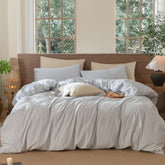 MooMee striped duvet cover in cornflower blue pinstripes for a crisp resort-style look.