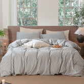 MooMee striped duvet cover set in king size shows textured cotton-like fabric for cozy nights.