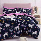 Mooreeke unicorn twin comforter set on bed showing plush microfiber warmth for cozy nights.