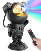 Mooyran Galaxy Projector with astronaut design projects nebula light on walls.