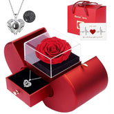 Moshen eternal rose gift box with necklace centerpiece; lasting romance awaits.