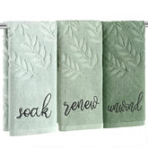 Moukeren 3-pack sage green hand towels with jacquard leaf pattern for absorbent bathroom use.