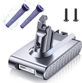 Mounzuikue Dyson V6 battery front view showing compact design and 8000mAh capacity