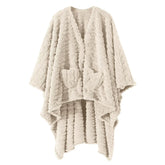 Mowkim wearable blanket sherpa fleece ivory with pockets for warmth and storage.