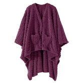 Discover Mowkim wearable blanket sherpa fleece shawl 58x64 in grape for cozy warmth.