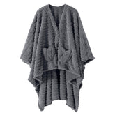 Mowkim wearable blanket sherpa fleece shawl with pockets for phone and glasses.