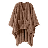 Mowkim wearable blanket sherpa fleece shawl offers cozy warmth for lounging.