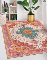 Moynesa ultra-thin rug with vintage medallion floral design for easy cleaning