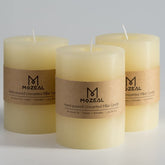 MOZEAL unscented pillar candle 3x4 ivory set of 3 creates refined tablescape ambiance
