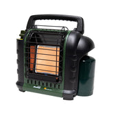 Mr. Heater Buddy on an outdoor deck delivering portable radiant heat for a chilly evening