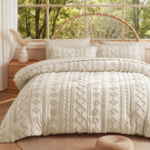 MR&HM beige comforter set queen with tufted boho embroidery for a chic bedroom look.