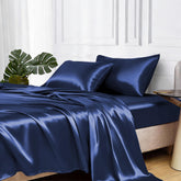 MR&HM satin bed sheets flat sheet close-up showing silky finish for smooth sleep