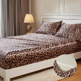 MR&HM satin queen fitted sheet with 15-inch pocket and corner straps to prevent slipping