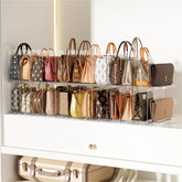 MSHOMELY stackable purse organizer in clear acrylic dividers keeping purses upright