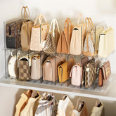 MSHOMELY stackable purse organizer front view shows upright bags for quick access